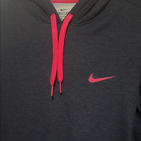 Nike Women's Pro Dri-FIT Cropped Graphic Hoodie in navy with pink accents. {XS} - Picture 4 of 14